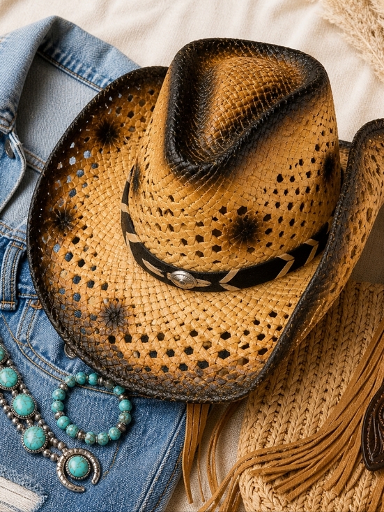 Hats 2 U Accessories - Hats-2-U Burnt Straw Cowboy Hat Western Large